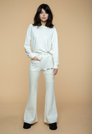 WHITE FLARED TRACK PANTS
