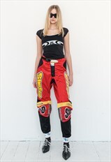 90's Vintage incredible biker trousers in red/ black/ yellow