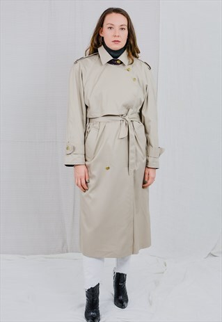 CORA VINTAGE 80S COAT BEIGE TRENCH PADDED SHOULDERS SPRING