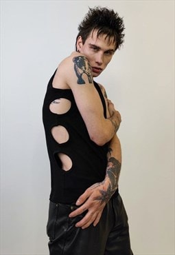 Cutout sleeveless t-shirt cyberpunk tank top distressed tee 