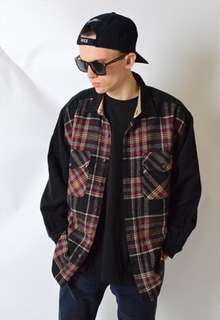 VINTAGE 90S CHECK WOOL GRUNGE LONG SLEEVE SHIRT