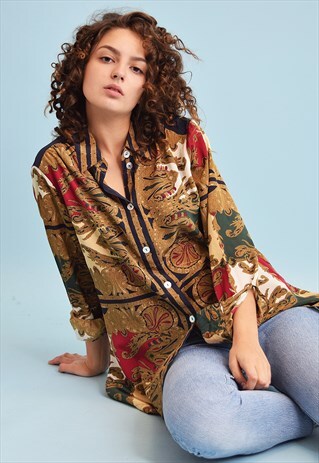 90'S RETRO LOOSE-FITTED ORIENTAL PRINT MOMS SHIRT TOP