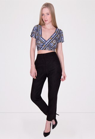 BLACK HIGH WAIST CIGARETTE SUEDE LOOK TROUSERS