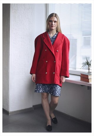 VINTAGE 80'S RED WOOL DOUBLE BUTTON JACKET