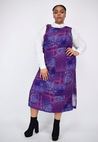 VINTAGE 90'S LONG PURPLE FLORAL SQUARE PATCH DRESS