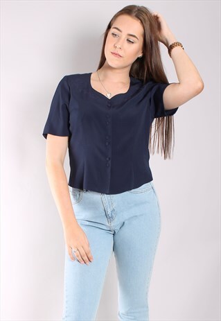 VINTAGE 90S NAVY CROPPED SWEETHEART BLOUSE