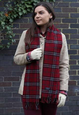VINTAGE CASHMERE CHECKED SCARF MAROON-AS145