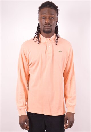 LACOSTE VINTAGE POLO SHIRT LONG SLEEVE MEDIUM ORANGE 90S