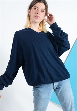 VINTAGE IZOD KNITTED JUMPER IN BLUE