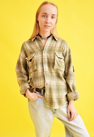 90'S RETRO TARTAN OVERSIZED WARM DADS SHIRT TOP