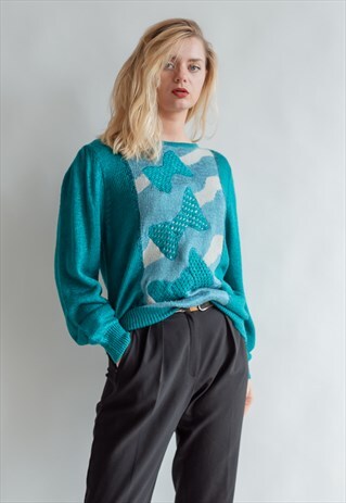 VINTAGE 80S FUNKY PARTY JUMPER IN ELECTRIC BLUE