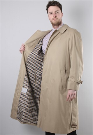 VINTAGE AQUASCUTUM PEA BEIGE TRENCH COAT XL