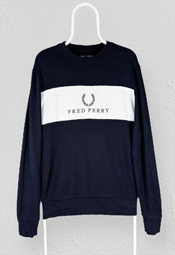 Fred Perry Blue Sweatshirt Spell Out Pullover Mens Medium