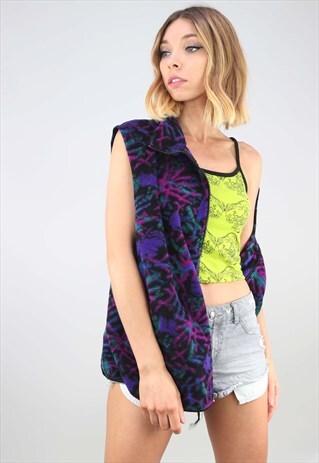 VINTAGE ZIP UP GILET PATTERNED FLEECE