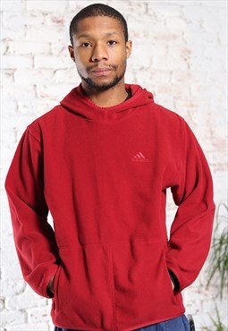 Vintage Adidas Embroidered Logo Hooded Fleece Red