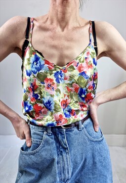 Vintage 90's Floral Silky String Vest Top