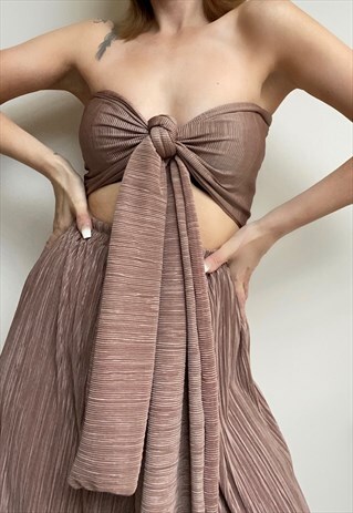 MULTI-WAY TIE CROP TOP IN BROWN