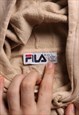 VINTAGE  FILA HOODIE SPELLOUT PULLOVER BEIGE CREAM LARGE