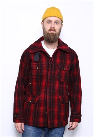 VINTAGE WOOLRICH MACKINAW BUFFALO PLAID HUNTING FIELD JACKET