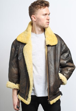 VINTAGE LEATHER AVIATOR FLEECE SHEEPSKIN JACKET