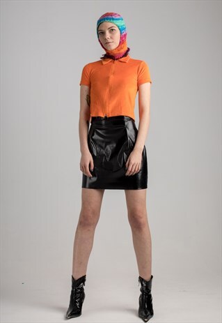 WET ECO PATENT LEATHER HIGH WAISTED MINI SKIRT