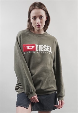 VINTAGE 90'S DIESEL LOGO KHAKI SWEATER