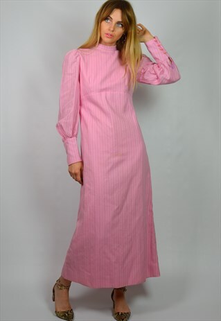 VINTAGE 70S PINK BOHEMIAN MAXI DRESS