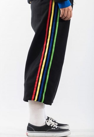 CROPPED JOGGERS MULTICOLOR STRIPE BLACK TROUSERS