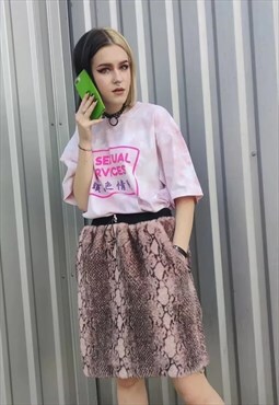 Python fleece side zips skirt handmade skirt in pink snake 