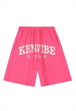 Ken slogan board shorts premium rave pants in pink