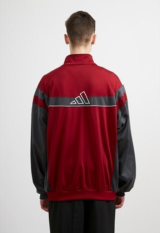 VINTAGE RED GREY ADIDAS ZIP TRACK JACKET