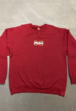Reworked Vintage Sweatshirt in Red DBDNS Logo Embroidery