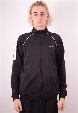 FILA MENS VINTAGE TRACKSUIT TOP JACKET LARGE BLACK 90S