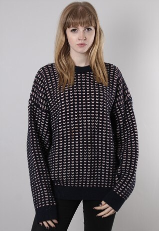 VINTAGE 90S BLUE PATTERNED TEXTURED OVERSIZE JUMPER
