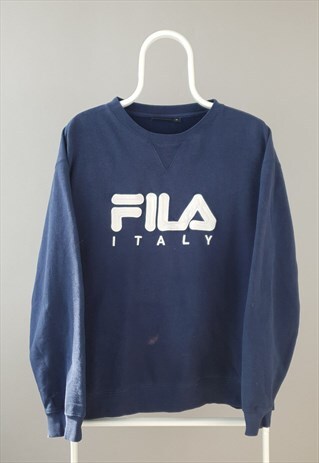 VINTAGE FILA SWEATSHIRT SPELLOUT BLUE WHITE LOUNGEWEAR