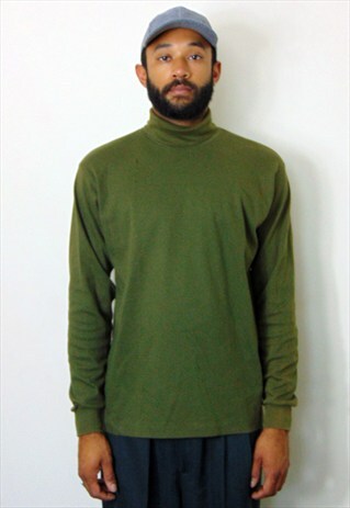 90S MINIMALIST SPORTSWEAR GREEN MOCK TURTLE NECK TEE LARGE