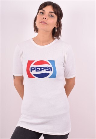 WOMENS VINTAGE PEPSI T-SHIRT TOP MEDIUM WHITE 90S