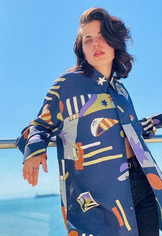 VINTAGE 80'S MULTICOLOR ABSTRAFT PRINTED TRIPPY SHIRT