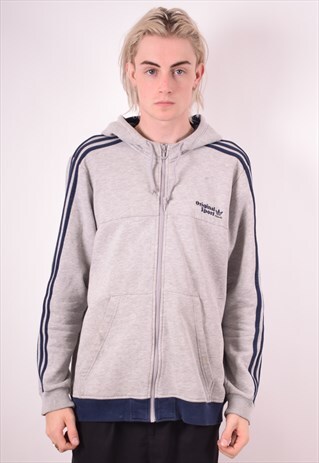 ADIDAS MENS VINTAGE HOODIE JACKET XL GREY 90S