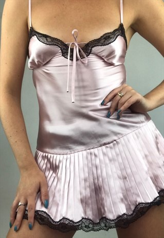 VINTAGE Y2K PINK BLACK LACE NIGHT DRESS SEXY