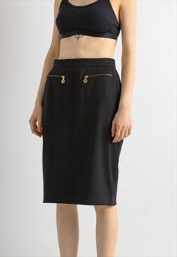 90s Chanel High Waisted Pencil Wool Skirt 7040