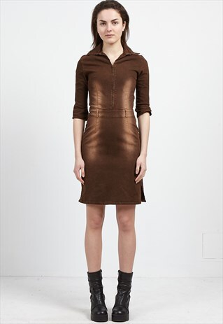 VINTAGE BROWN PARANOIA 1/4 SLEEVE MINI DENIM DRESS