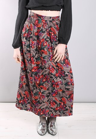 VINTAGE 80S PAISLEY PATTERNED PLEAT FRONT MAXI SKIRT