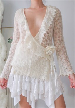 vintage fairycore cream mohair wrap cardigan 