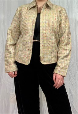 Vintage 90s cream jacket with multi coloured stitch check