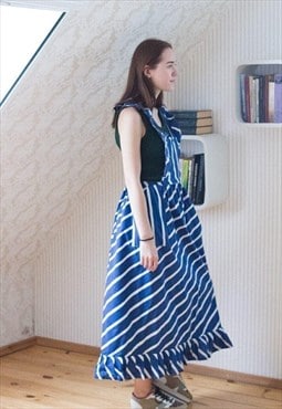 Blue and white striped wrap around apron dress