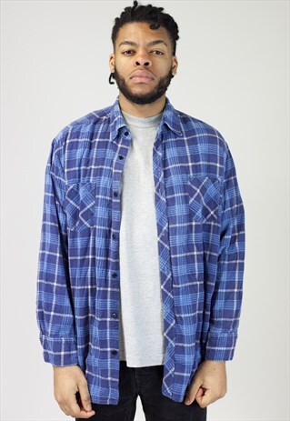VINTAGE BLUE CHECK FLANNEL SHIRT