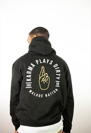 MALADE NATION BLACK HOODIE KARMA PLAYS DIRTY PRINT