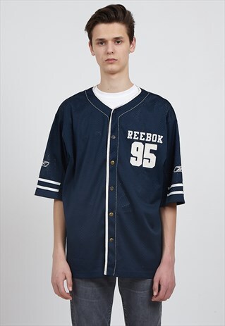 VINTAGE NAVY REEBOK SHORT SLEEVE BASEBALL TOP
