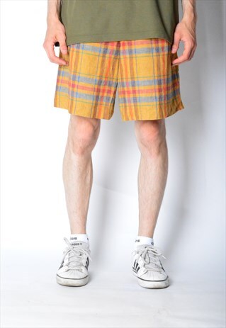 VINTAGE 90S COLOURFUL CHECK LINEN SHORTS